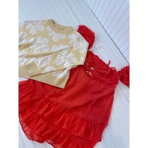 Shein Off The Shoulder Ruffled Mini Dress & Floral Crewneck Sweater Bundle Sz M